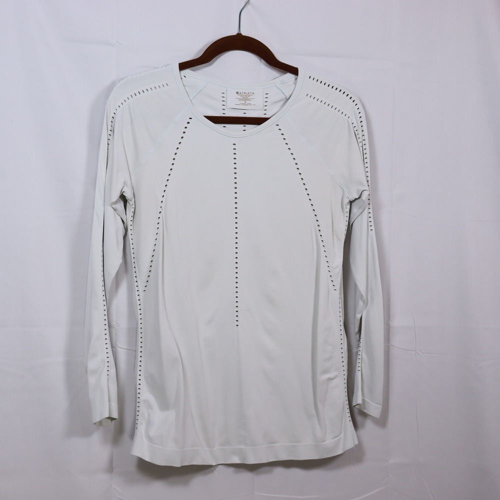Athleta Long Sleeve S off White Womens Perforated Active Top